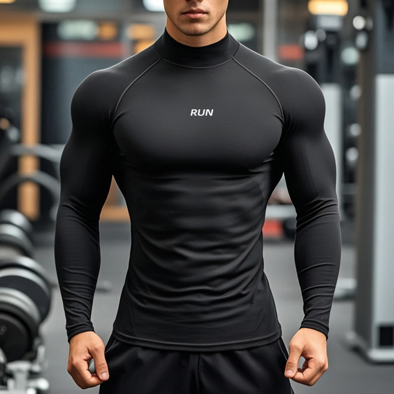 Compression Shirt Workout - メンズ ランニング タートルネック 速乾性 長袖 Tシャツ