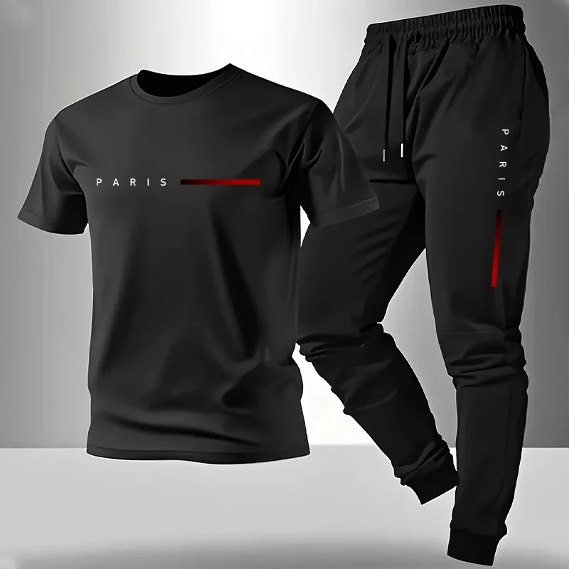 Queer Men'S Fashion - 2026新作 メンズトラックスーツ Tシャツ＆スウェットパンツ 春夏 デイリーカジュアル スポーツ