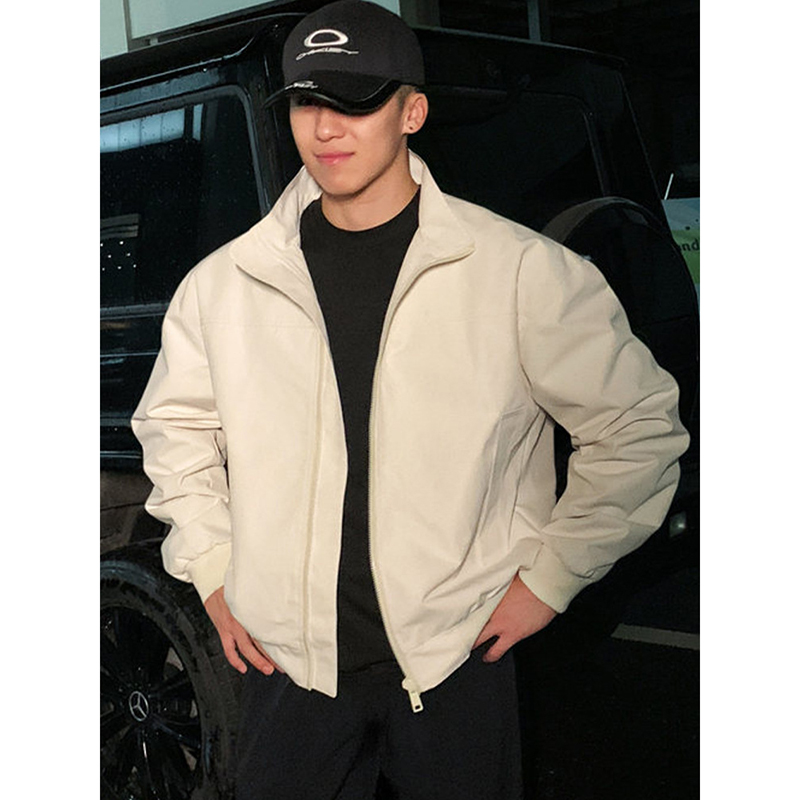 Harrington Jacket - メンズファッションモトジップアップジャケット春秋新作軽量ルーズボンバージャケットシックアメリカンスタンドカラーオーバーサイズコート