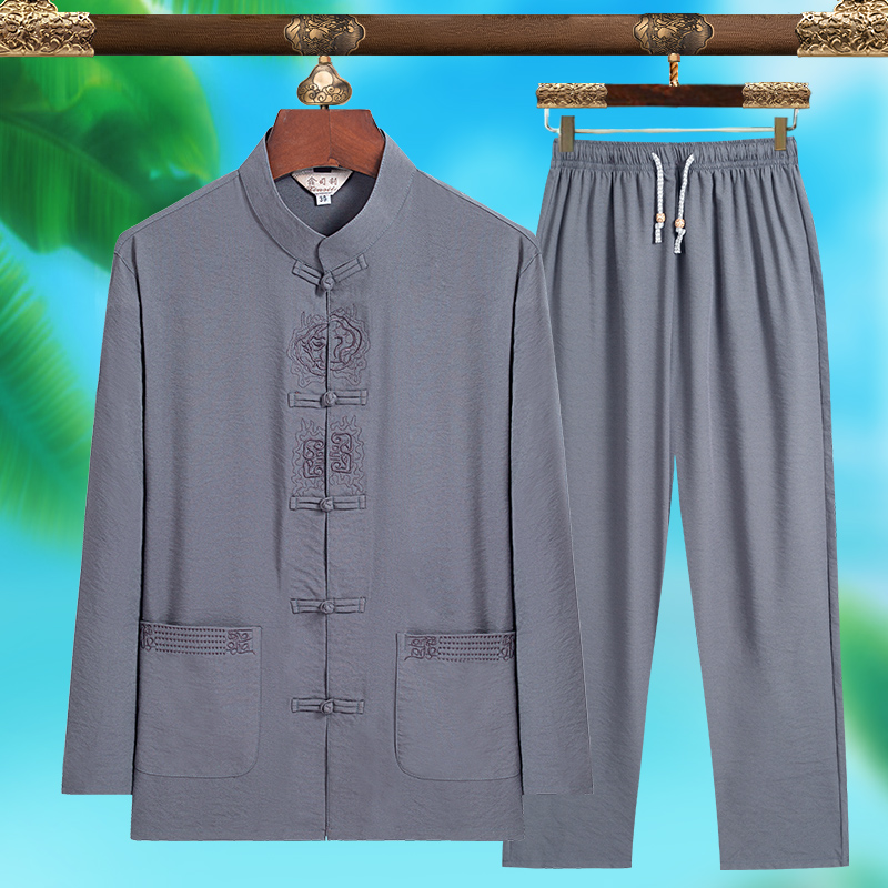 Men'S Fashion Formal - 高品質メンズファッショナブルな唐服、純シルク軽量長袖セット、新しい中国風夏服