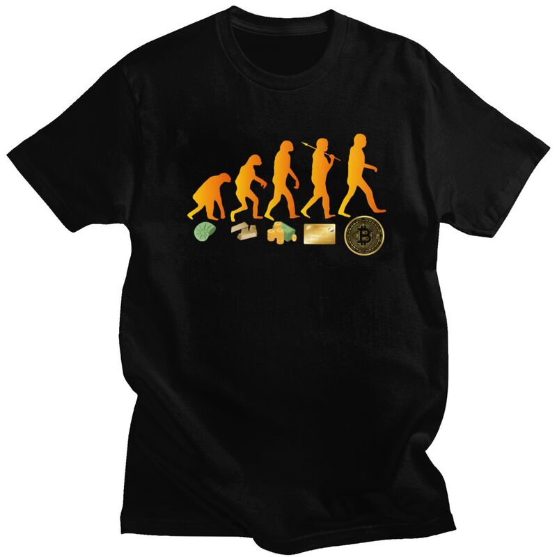 Men'S Fashion Evolution - Evolution Of The Money Tシャツ男性用ピュアコットンTシャツファッションTシャツ暗号ビットコインギフトTシャツ