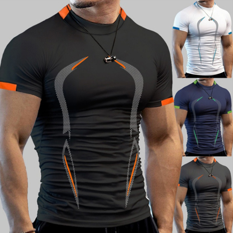 Compression Shirt Workout - 男性のためのスタイリッシュなジムトレーニング圧縮シャツ、アスレチック速乾性Tシャツ、ランニングTシャツ、半袖ラッシュガード、夏