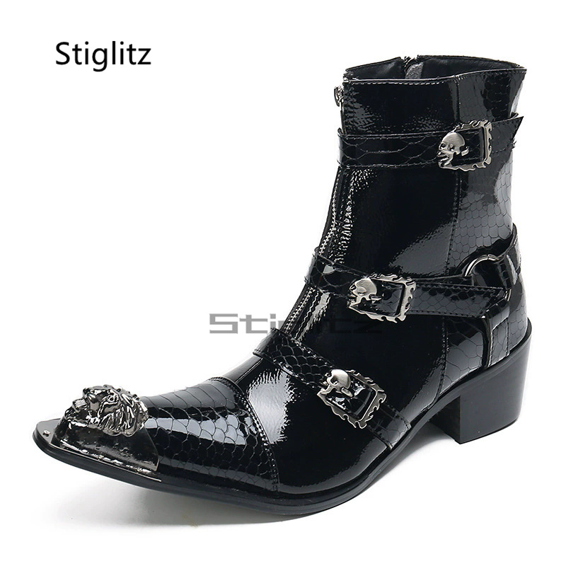 Belt Mens Fashion - メンズベルトバックルパテントレザーチェルシーブーツブラックビジネスハイヒールアンクルブーツメタルポインテッドトゥ本革ハンドメイドシューズ