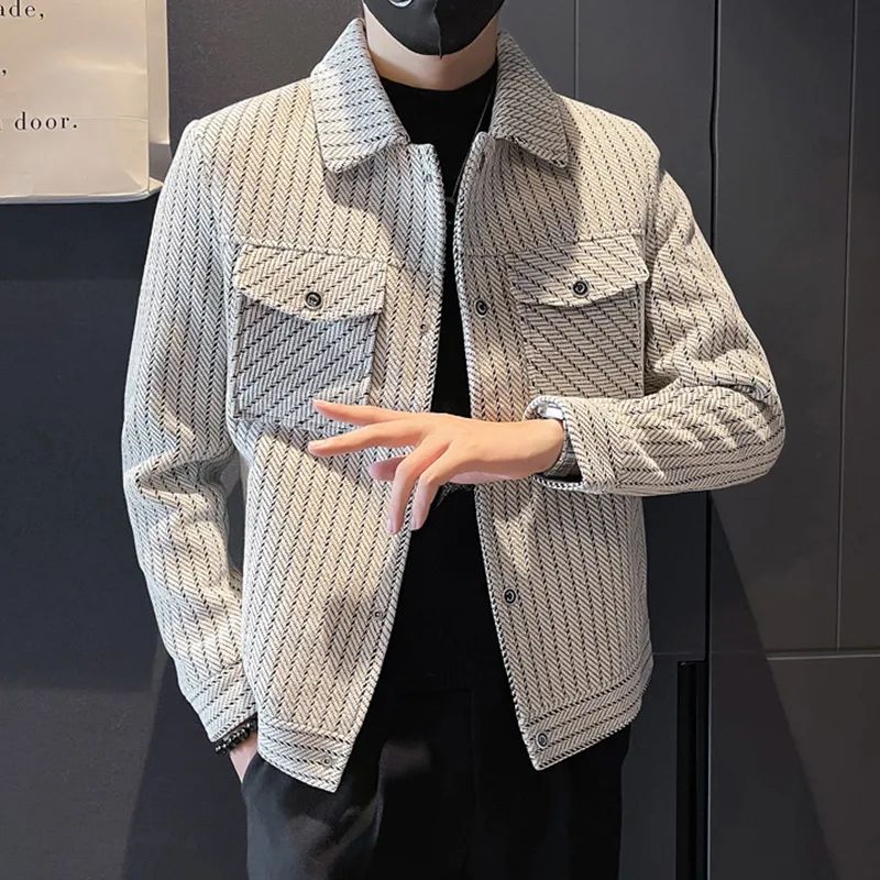 Men'S Fashion Reviews - メンズウール＆ブレンドコート ストライプ柄 ホワイト 冬物セール メンズジャケット 衣料