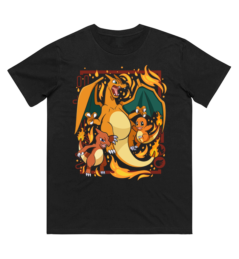 Men'S Fashion Evolution - ポケモンヒトカゲ進化プリント純綿 Tシャツ男性と女性の春夏新コレクションファッション半袖シャツ