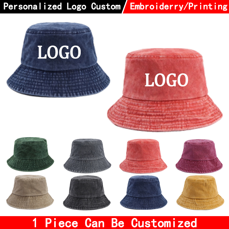 Mens Fashion Bucket Hat - カスタムロゴ入りデニムバケットハット、洗い加工デニムキャップ、メンズパナマハット、レディースアウトドアカジュアル日焼け防止バイザー、フィッシャーマンキャップ。