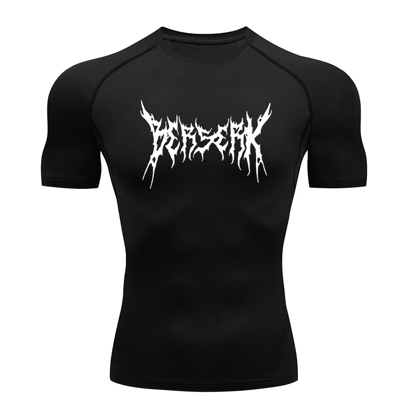 Compression Shirt Workout - ジムワークアウトラッシュガード男性用アスレチッククイックドライコンプレッションシャツベルセルクプリントTシャツTシャツトップスアンダーシャツベースレイヤー