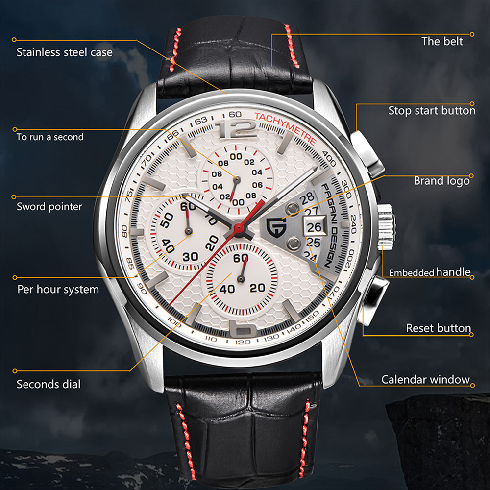 Mens Fashion Modern - パガーニデザイン新 PD-3306 クロノグラフメンズ腕時計トップブランドクラシックレザー防水クォーツ腕時計男性用ギフトリロイ Hombre