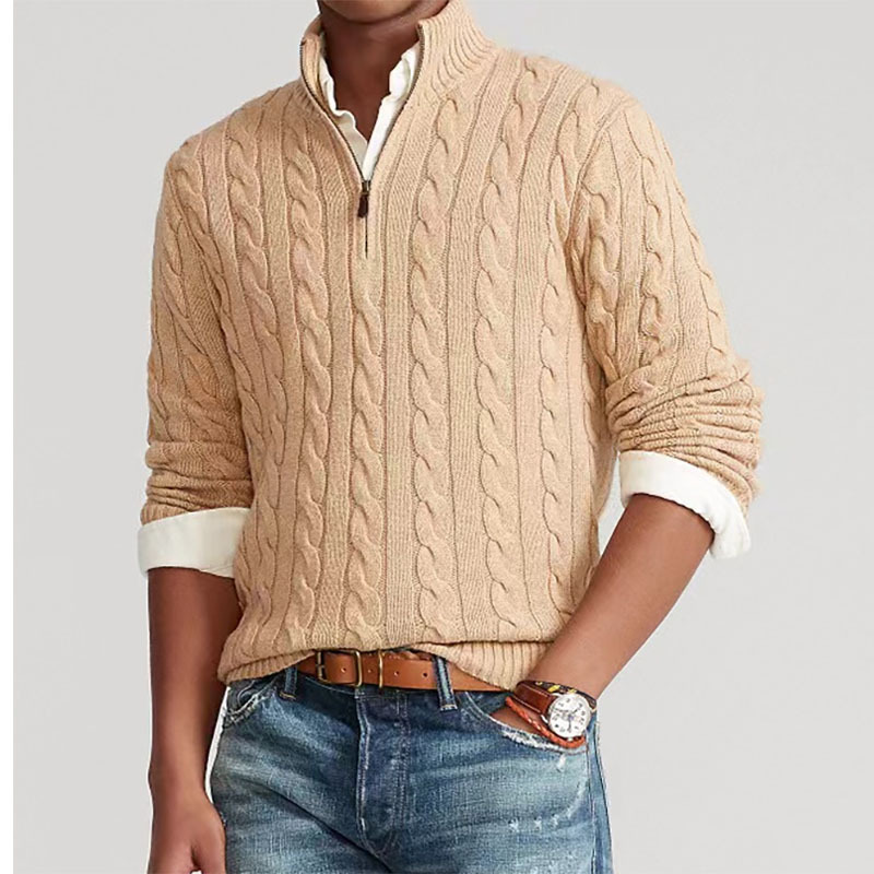 Men'S Fashion Zip Sweater - モックネックニットセーター男性固体プルオーバー長袖セータースプライシングジッパースプライシング秋カジュアルルーズわずかなストレッチ