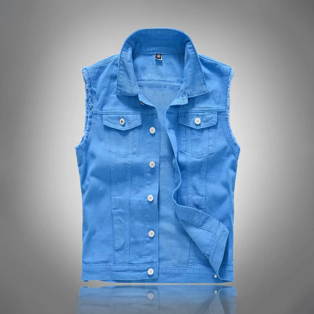 Men'S Fashion Vest With Jeans - 新しいファッション男性ブルーカジュアルデニムベストジャケット男トレンディなノースリーブコート男性ストリートスリムフィットジーンズチョッキサイズ 5XL