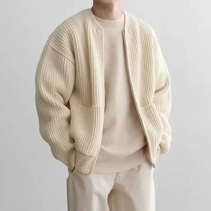 Men'S Fashion Zip Sweater - 2026年秋 メンズ ジッパー付きニットセーターコート 無地 カジュアル スリム