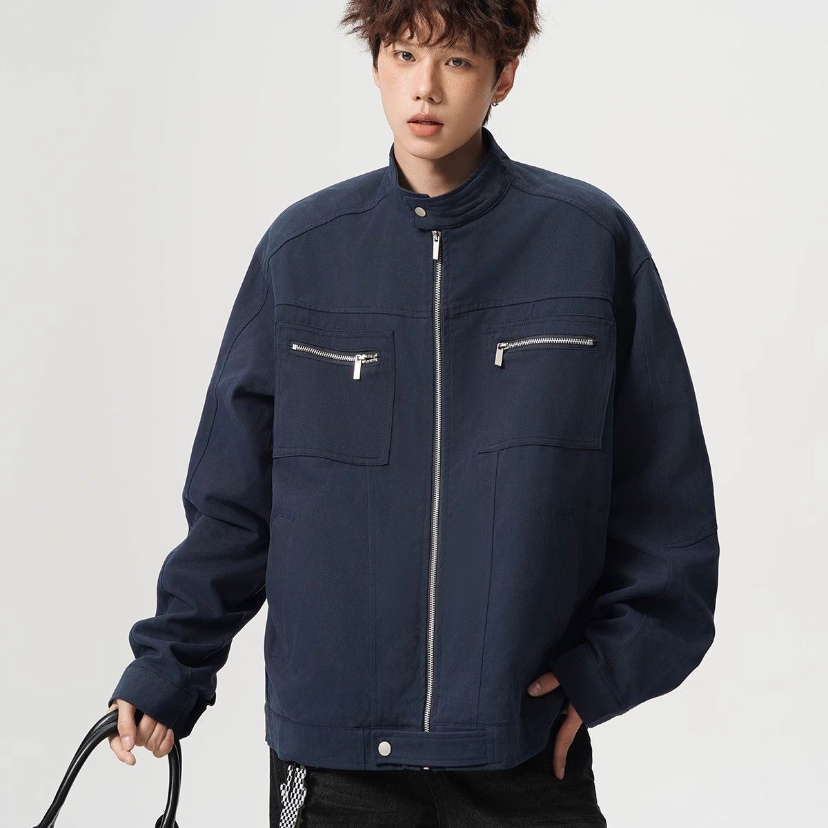 Harrington Jacket - ヴィンテージハリントンオールドコートメンズ春と秋のカップルソリッドウォッシュコットンレトロスタンドアップカラーツーリングコートバーシティジャケット