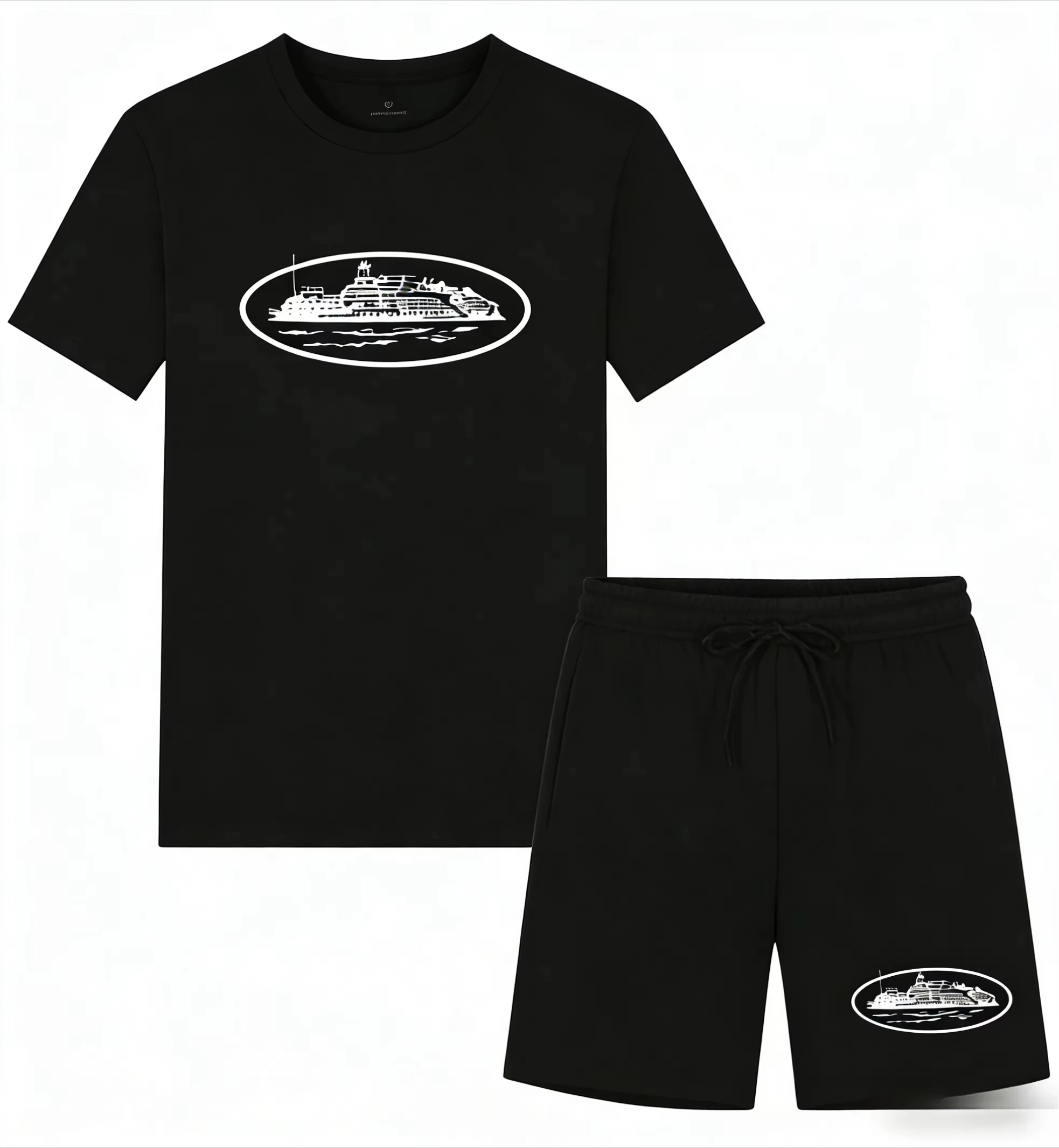 Men'S Fashion Videos - 2026年夏新作 小型ボートプリント ツーピースTシャツ＆ショートパンツ ルーズラウンドネック 通気性ハーフスリーブ カジュアルファッションブランド