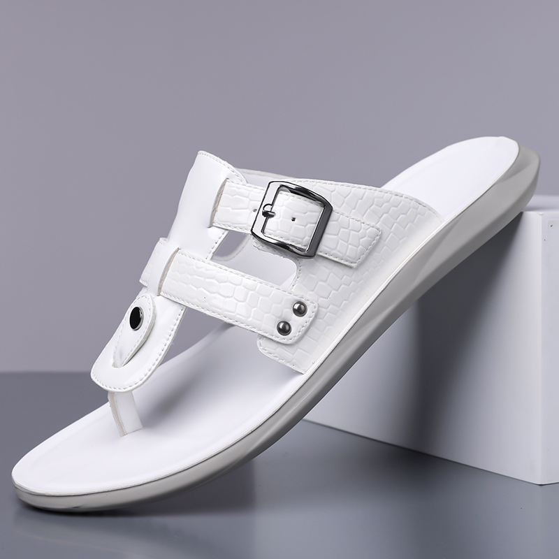 Belt Mens Fashion - 夏の新しいメンズビーチサンダル、パーソナライズされたファッショナブルなベルトバックルデザイン、スネークパターン、アウトドア快適なビーチシューズ（38-48）