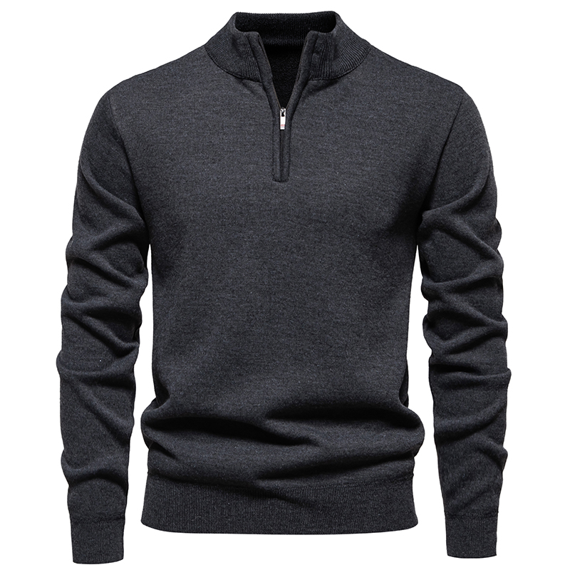 Men'S Fashion Zip Sweater - 2026年新作 メンズ ハーフジップ スタンドカラー プルオーバー セーター
