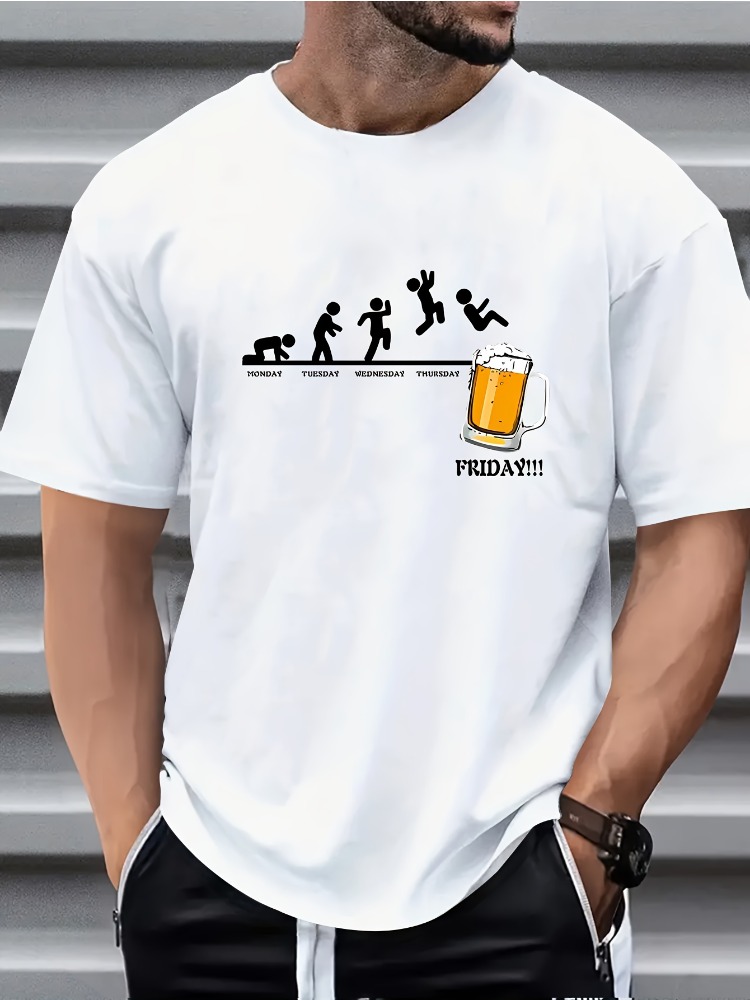 Men'S Fashion Evolution - メンズ夏用クルーネックTシャツ面白い金曜日ビール進化グラフィックTシャツカジュアルルーズファッショントップ週末パーティーデイリーウェア