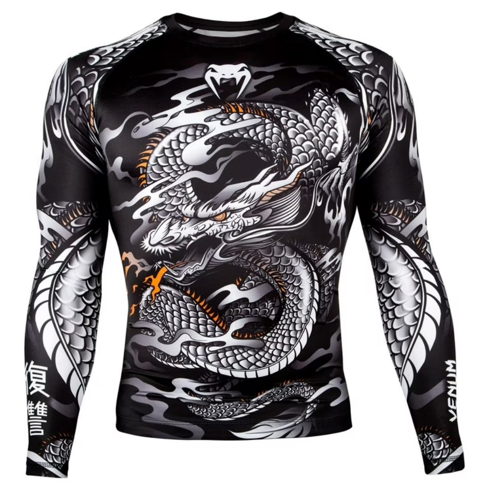 ドラゴン柄長袖コンプレッションシャツ フィットネストレーニン - Compression Shirt Workout のレビューと価格