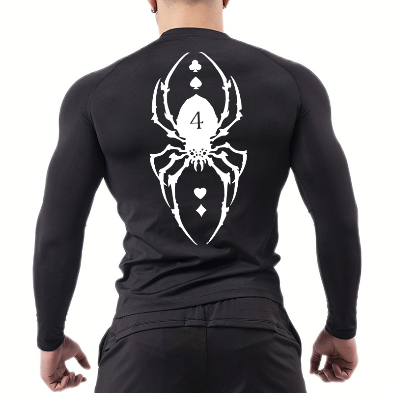 メンズスパイダープリントコンプレッションシャツ、長袖Tシャツ - Compression Shirt Workout のレビューと価格