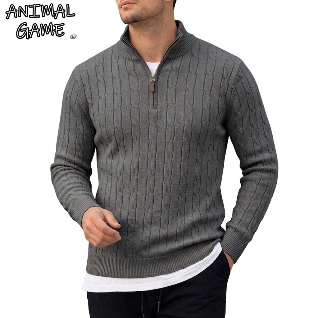 メンズ長袖ハーフジップポロセーター ニットプルオーバー カジ - Men'S Fashion Zip Sweater のレビューと価格