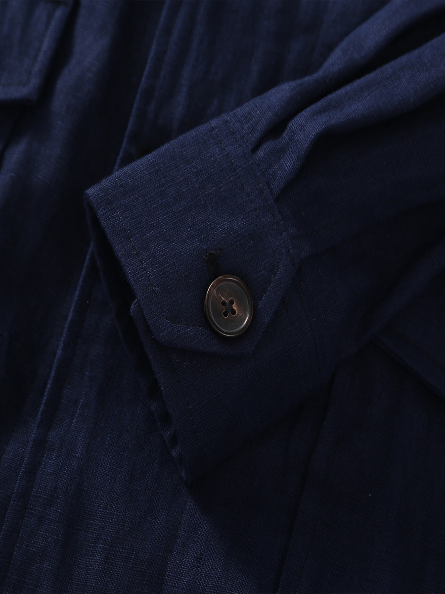 100%リネン製春夏メンズネイビーブルーフレンチリネントップ - Harrington Jacket のレビューと価格