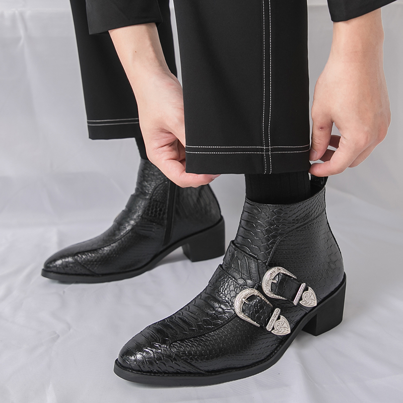 メンズハイカットブーツ PUベルトバックル ポインテッドトゥ - Belt Mens Fashion のレビューと価格