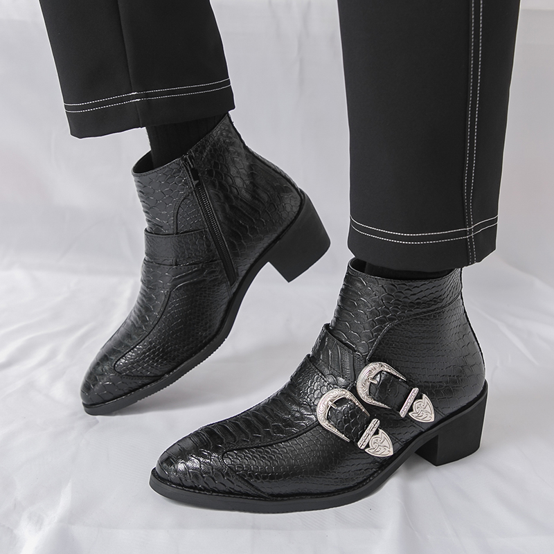 メンズハイカットブーツ PUベルトバックル ポインテッドトゥ - Belt Mens Fashion のレビューと価格