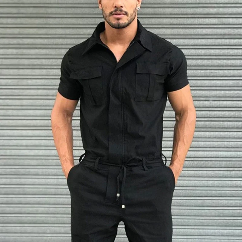 メンズオーバーオールカジュアルストリートウェアポケット無地半 - Mens Fashion Jumpsuit のレビューと価格