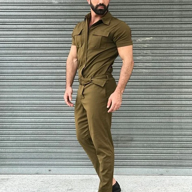 メンズオーバーオールカジュアルストリートウェアポケット無地半 - Mens Fashion Jumpsuit のレビューと価格