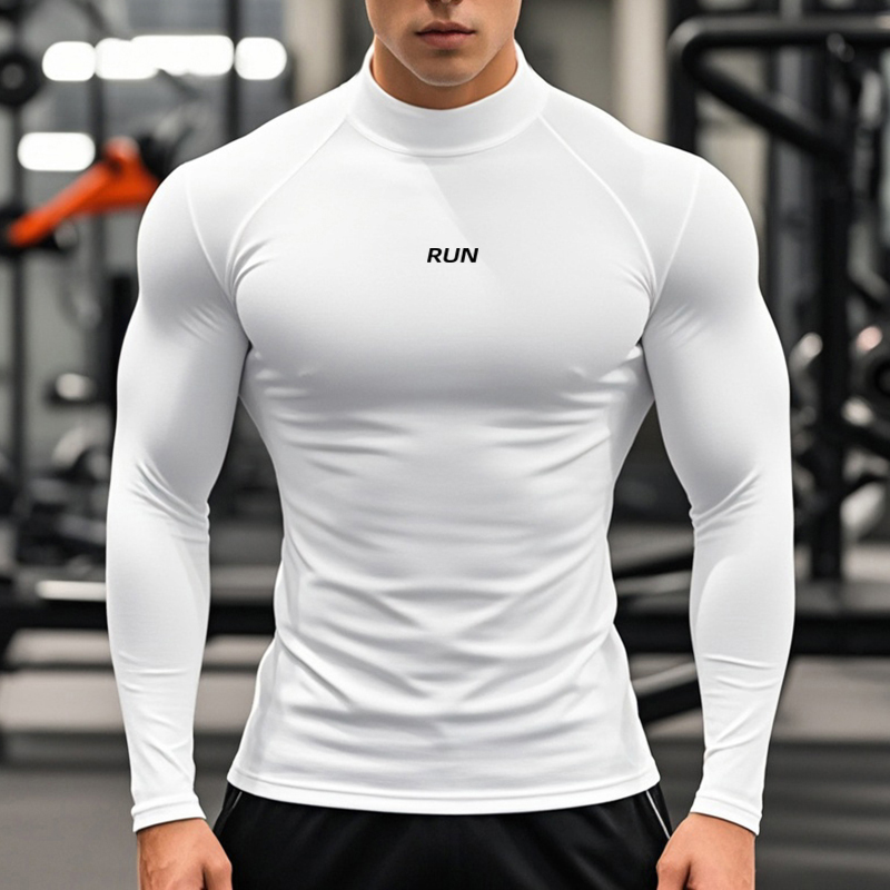 メンズ ランニング タートルネック 速乾性 長袖 Tシャツ  - Compression Shirt Workout のレビューと価格