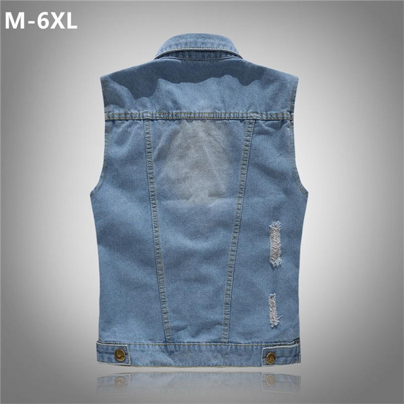 破れたデニムベスト男性韓国フィット人気ファッションライトブル - Men'S Fashion Vest With Jeans のレビューと価格