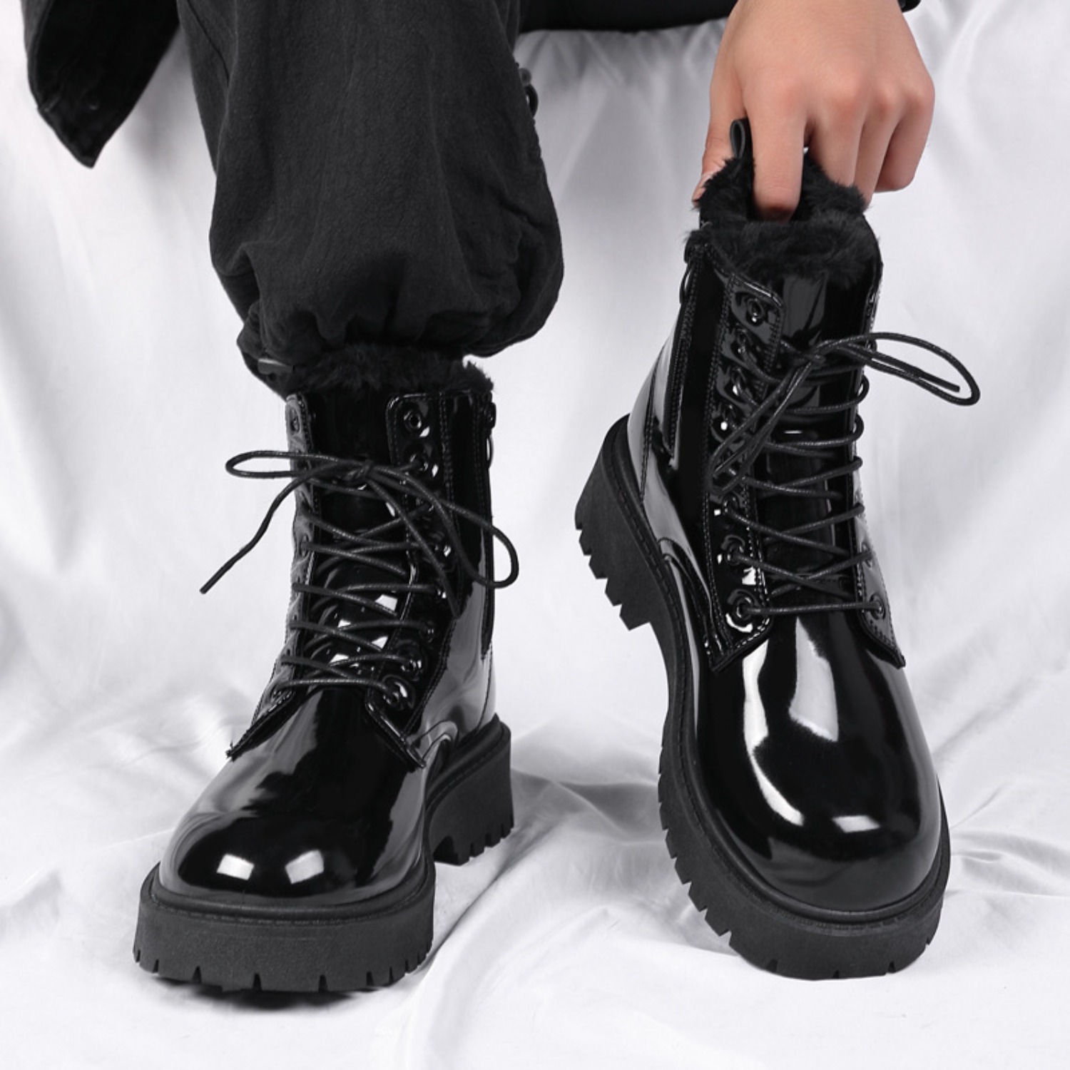 メンズ暖かいプラッシュハイカットブーツ、冬用ソフトソール滑り - Men'S Fashion For 45 Years Old のレビューと価格