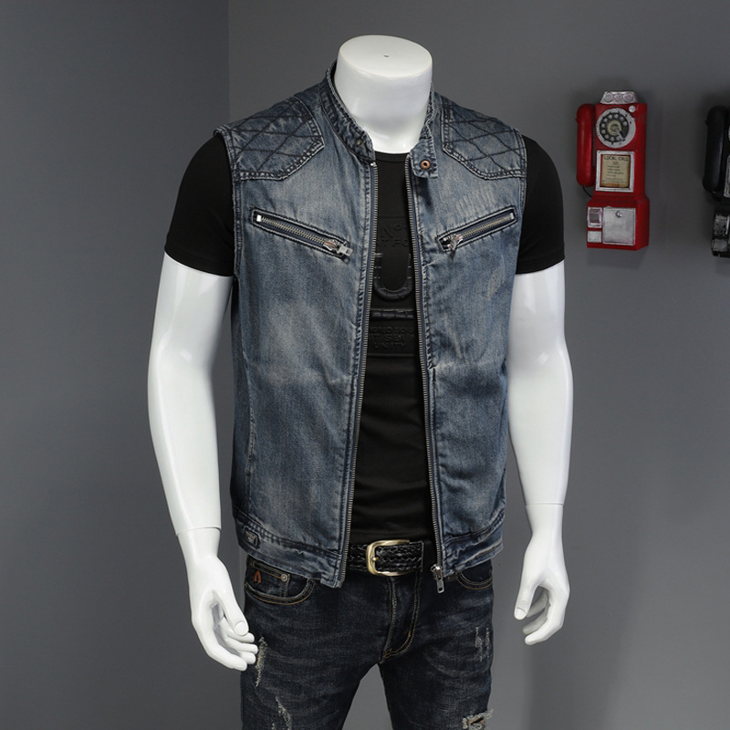 2026 男性オートバイバイカーデニムベストヴィンテージブル - Men'S Fashion Vest With Jeans のレビューと価格