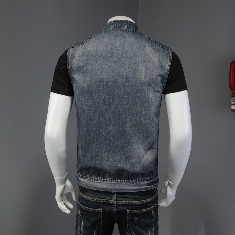 2026 男性オートバイバイカーデニムベストヴィンテージブル - Men'S Fashion Vest With Jeans のレビューと価格