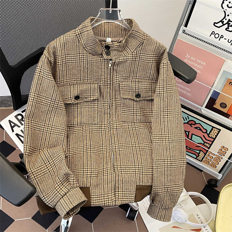 女性のブラウンチェック柄秋ジャケットコートヴィンテージ原宿美 - Harrington Jacket のレビューと価格