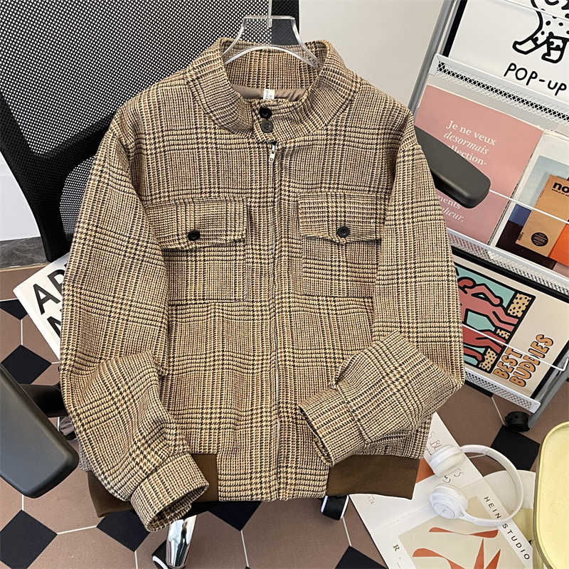 女性のブラウンチェック柄秋ジャケットコートヴィンテージ原宿美 - Harrington Jacket のレビューと価格