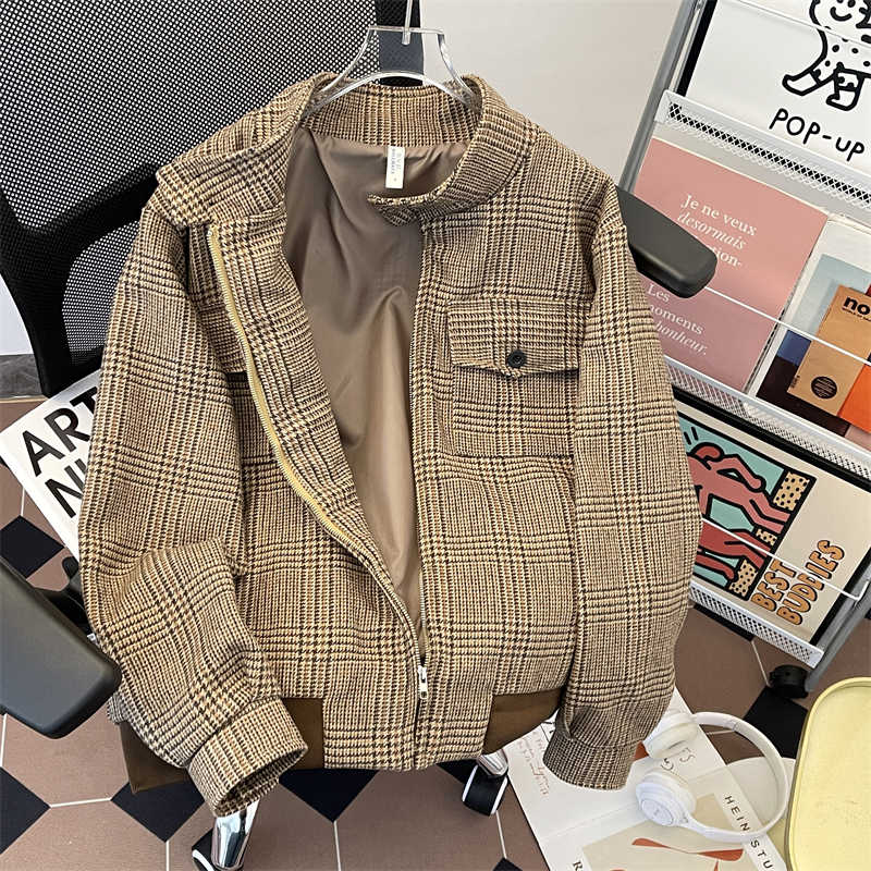 女性のブラウンチェック柄秋ジャケットコートヴィンテージ原宿美 - Harrington Jacket のレビューと価格