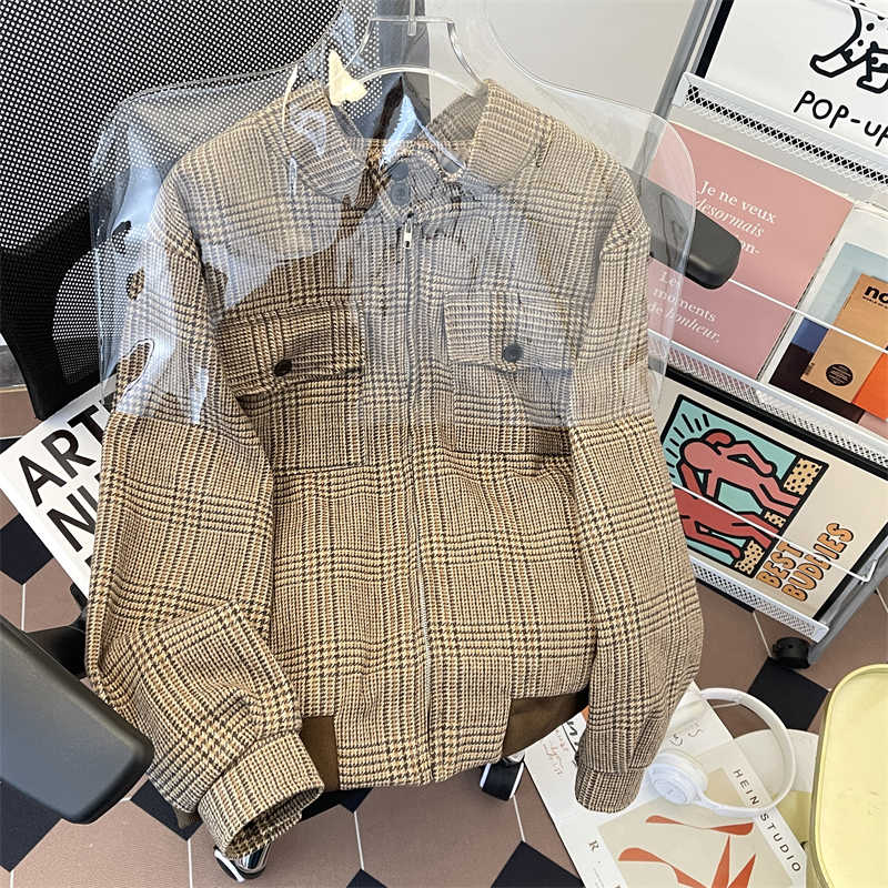 女性のブラウンチェック柄秋ジャケットコートヴィンテージ原宿美 - Harrington Jacket のレビューと価格