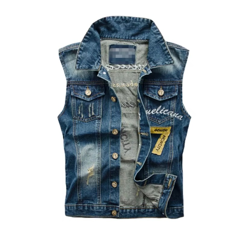 メンズブルーデニムジャケット,スリムフィット,ラージパンクス - Men'S Fashion Vest With Jeans のレビューと価格