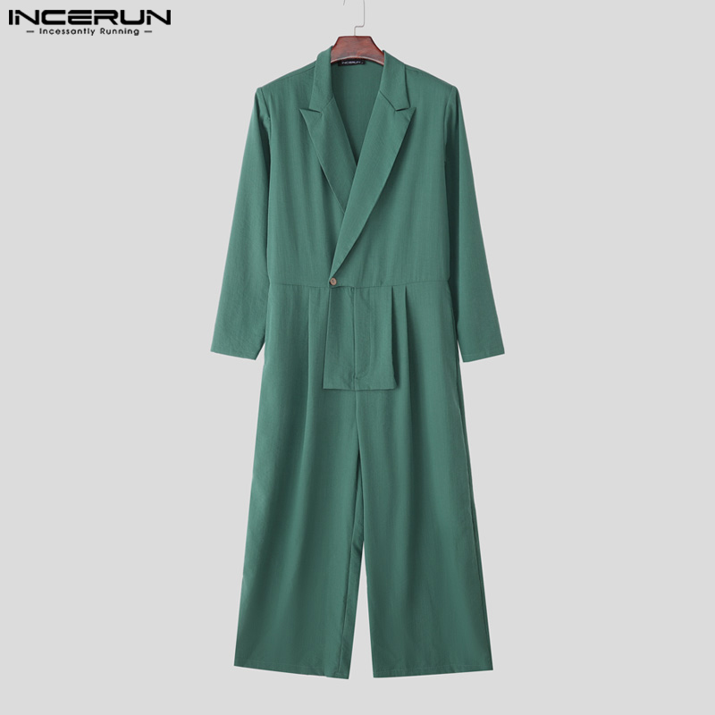INCERUN 男性ジャンプスーツ無地ラペル長袖カジュアル男 - Mens Fashion Jumpsuit のレビューと価格