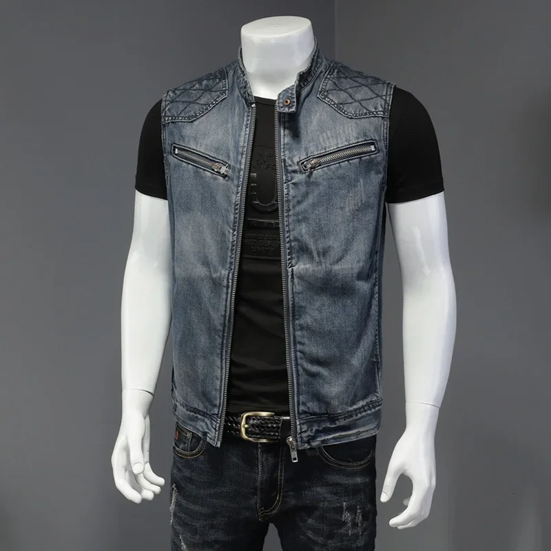 ポップ春秋の新ファッションメンズカジュアルトレンディスタンド - Men'S Fashion Vest With Jeans のレビューと価格