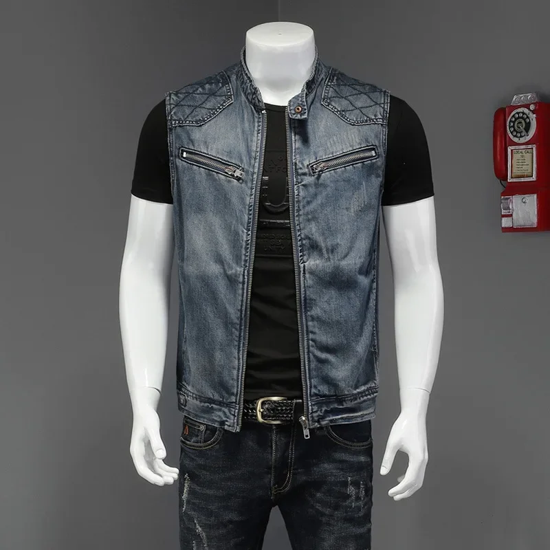 ポップ春秋の新ファッションメンズカジュアルトレンディスタンド - Men'S Fashion Vest With Jeans のレビューと価格