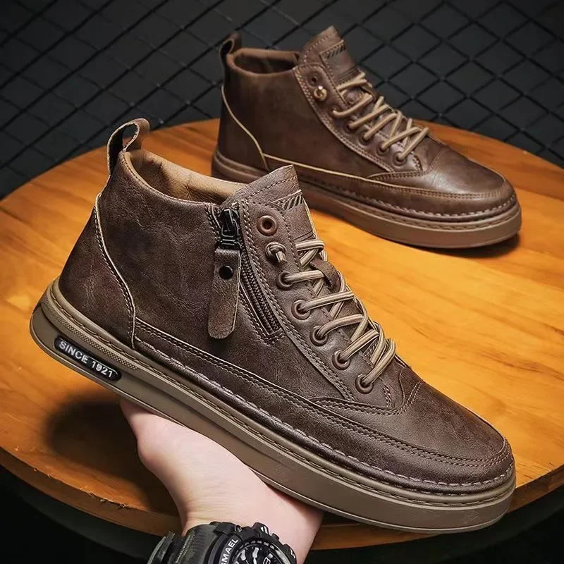 メンズシューズファッションハイトップスニーカー Pu レザー - Mens Fashion Week のレビューと価格