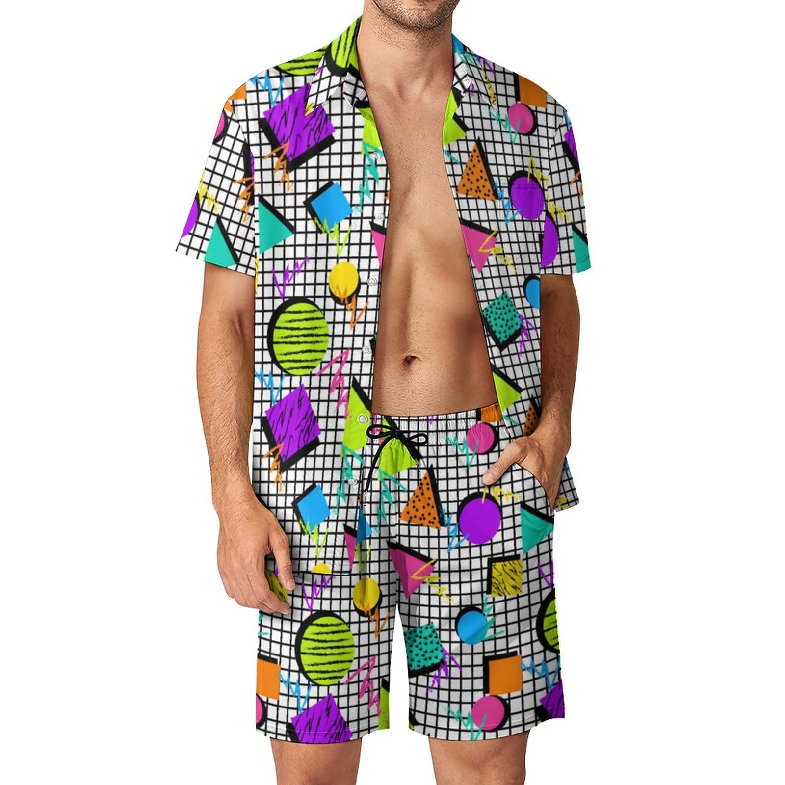 夏用不規則幾何学模様3Dプリントメンズシャツセットファッショ - Men'S Fashion Videos のレビューと価格