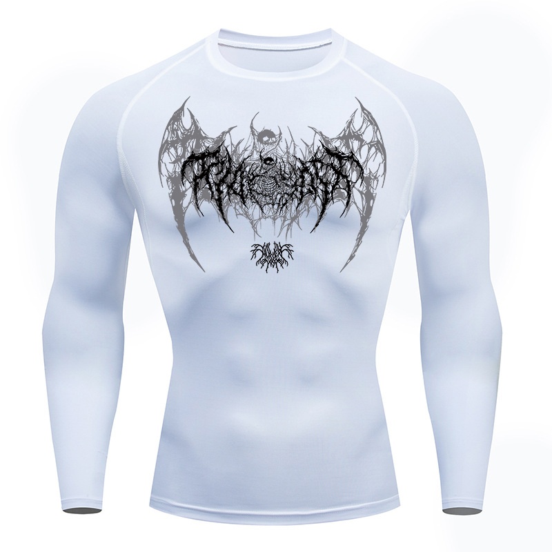 スカルウィングプリント長袖コンプレッションシャツ男性用ジムワ - Compression Shirt Workout のレビューと価格