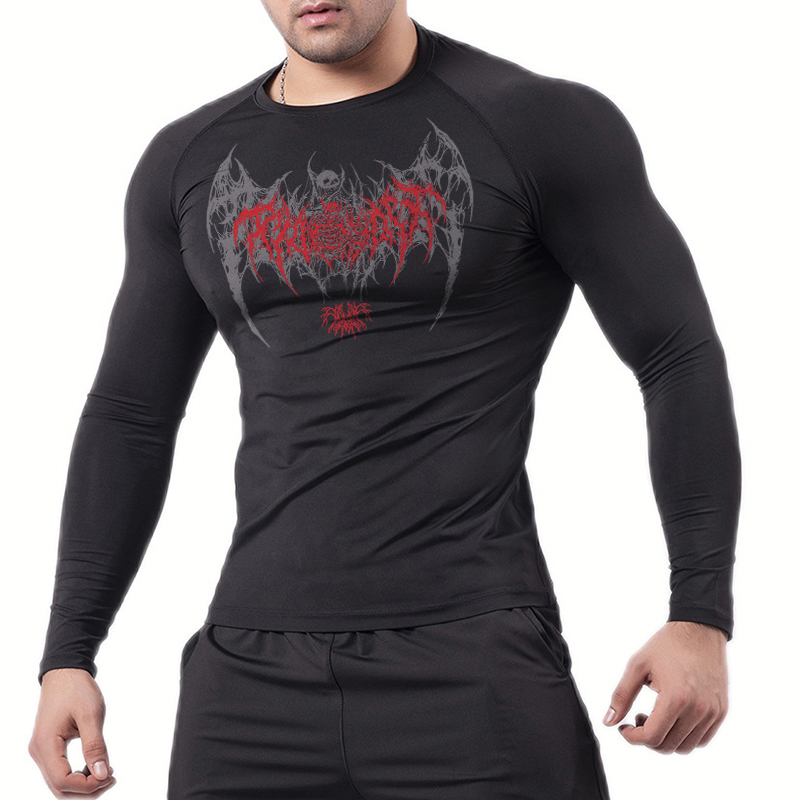 スカルウィングプリント長袖コンプレッションシャツ男性用ジムワ - Compression Shirt Workout のレビューと価格