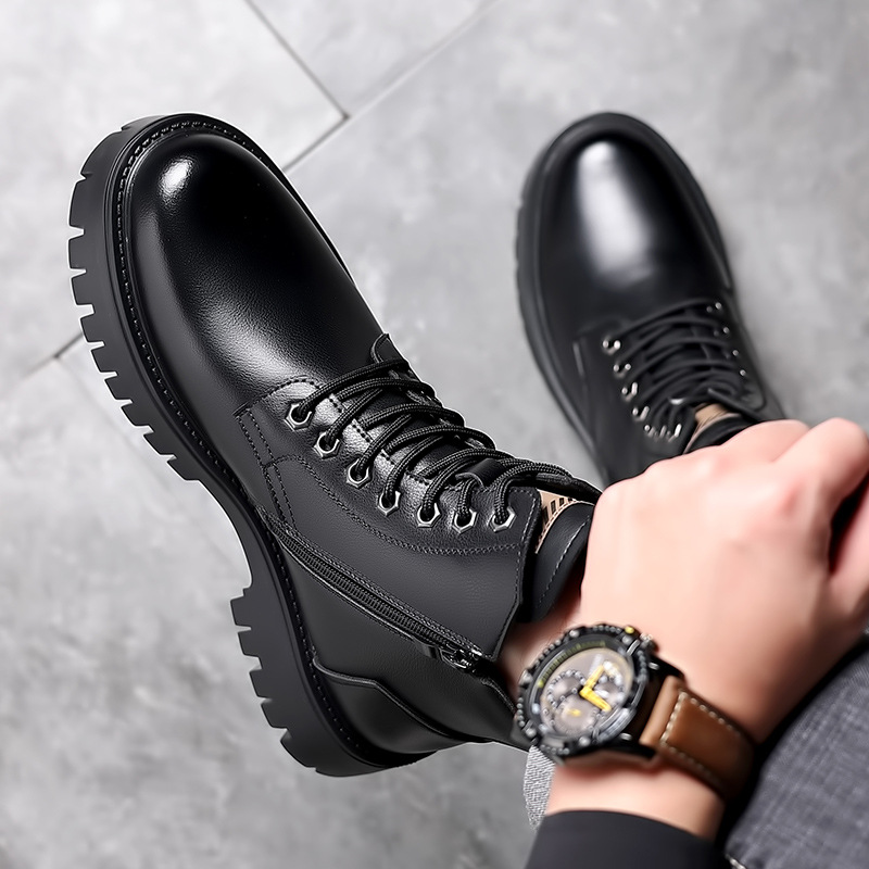 男性クラシック本革ブーツ秋冬防水暖かいプラットフォーム作業靴 - Mens Fashion Modern のレビューと価格