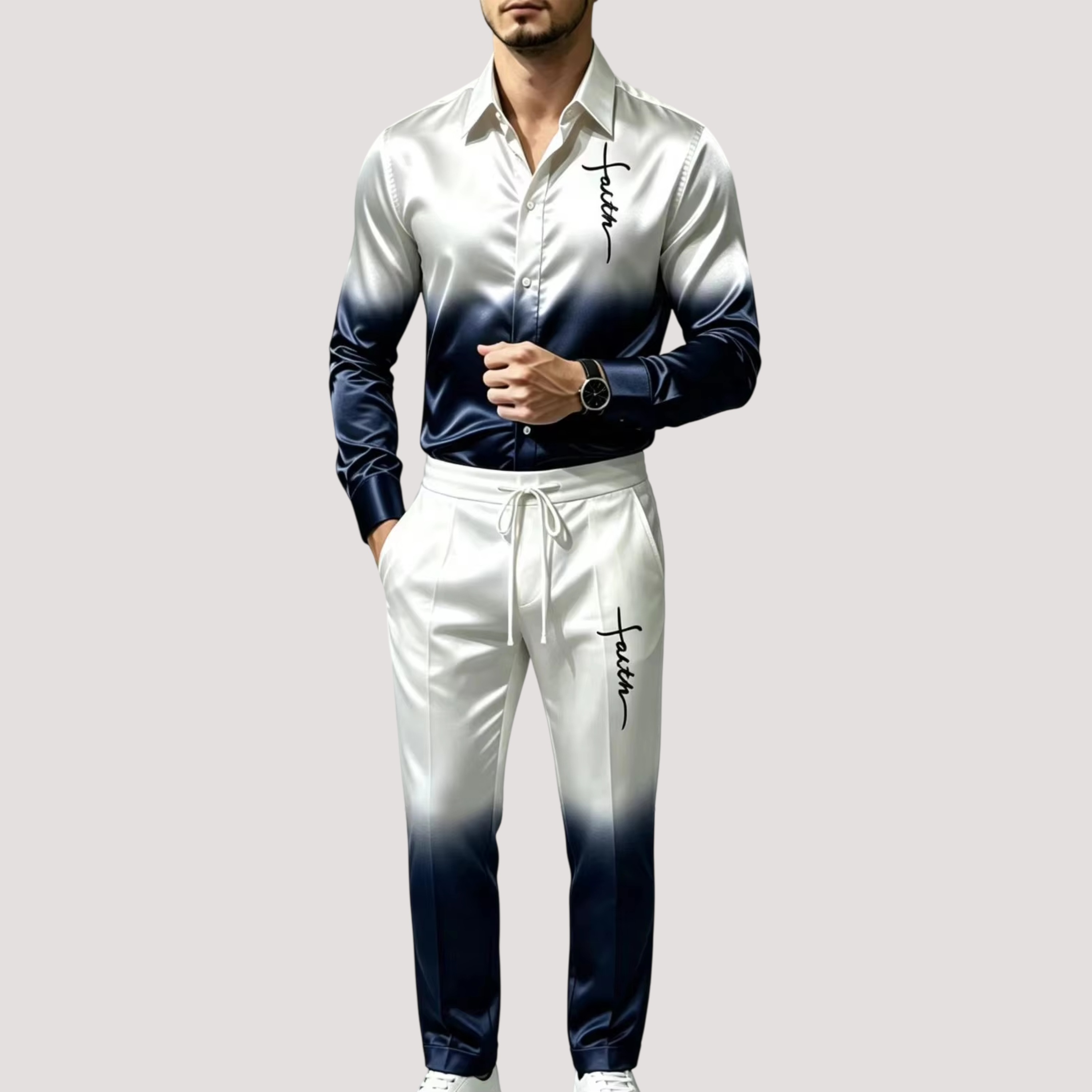 メンズサテンシルクスポーツスーツ2点セット グラデーション長 - Men'S Fashion Formal のレビューと価格