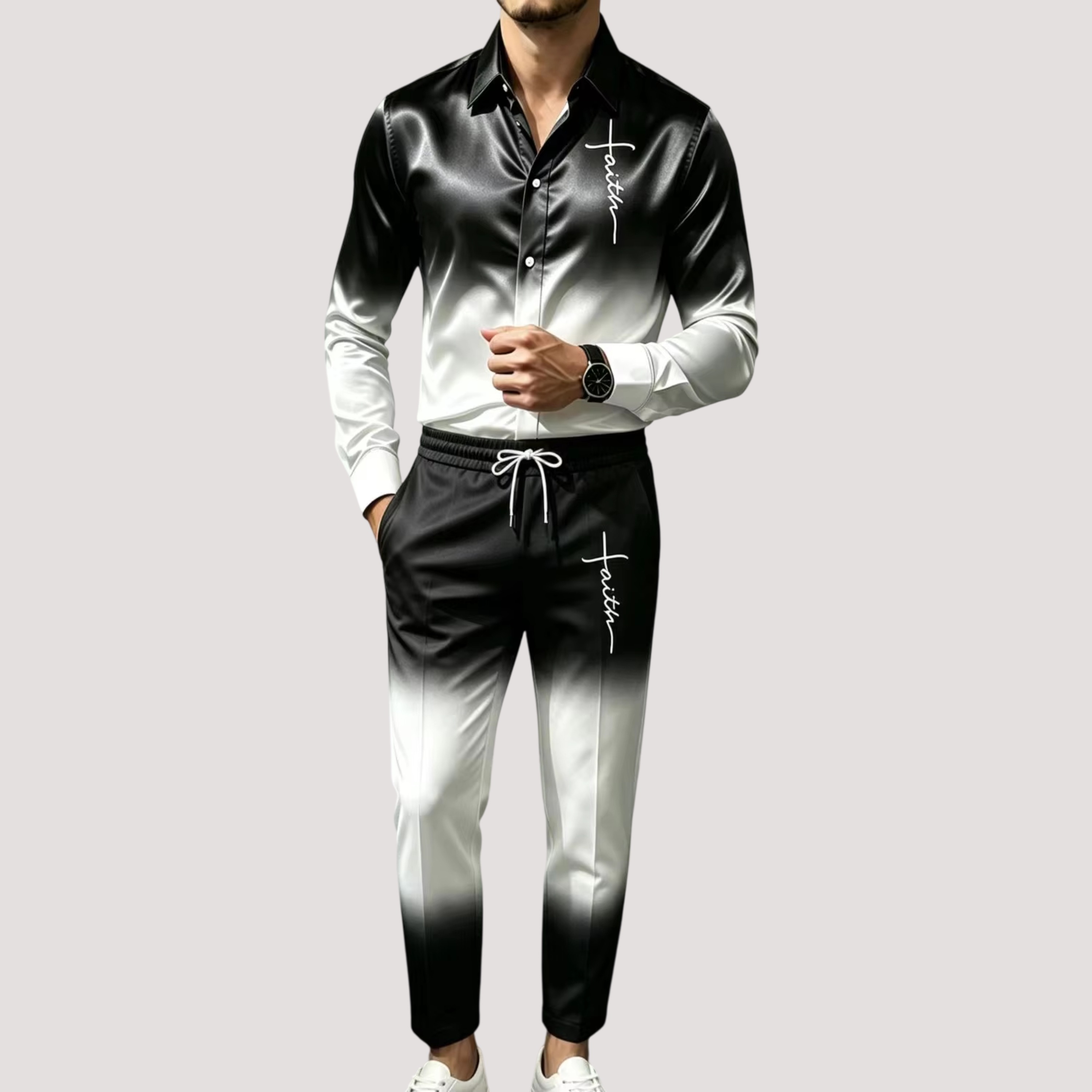 メンズサテンシルクスポーツスーツ2点セット グラデーション長 - Men'S Fashion Formal のレビューと価格