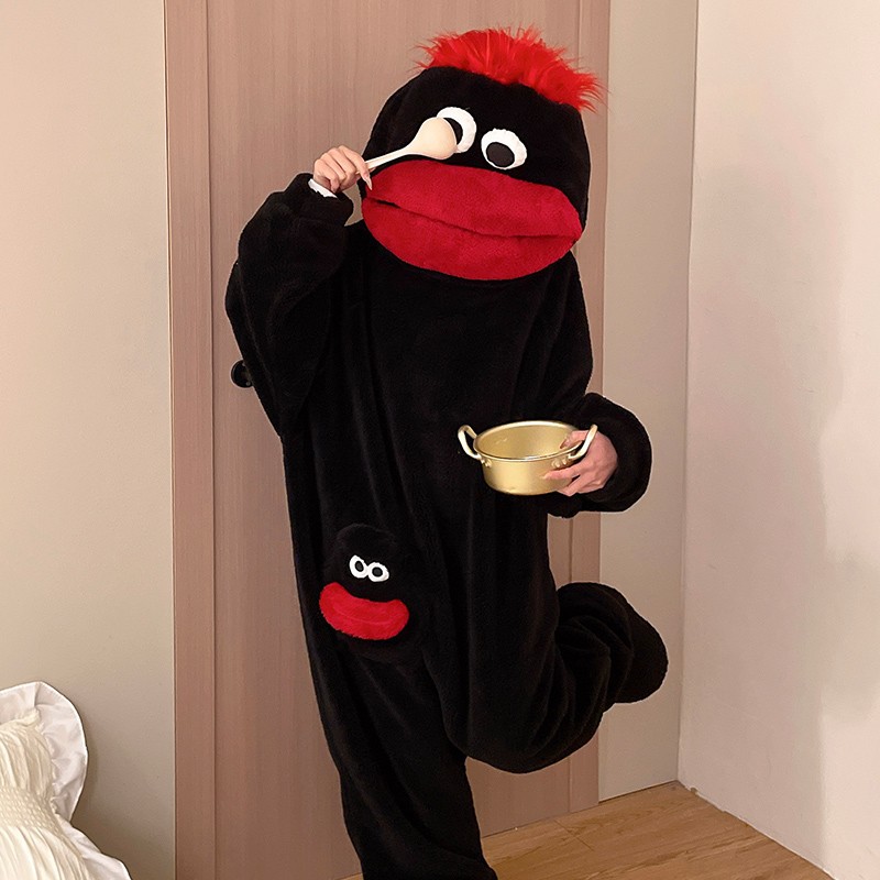 ホットビッグマウスモンスター可愛い面白い着ぐるみパジャマ厚手 - Mens Fashion Jumpsuit のレビューと価格