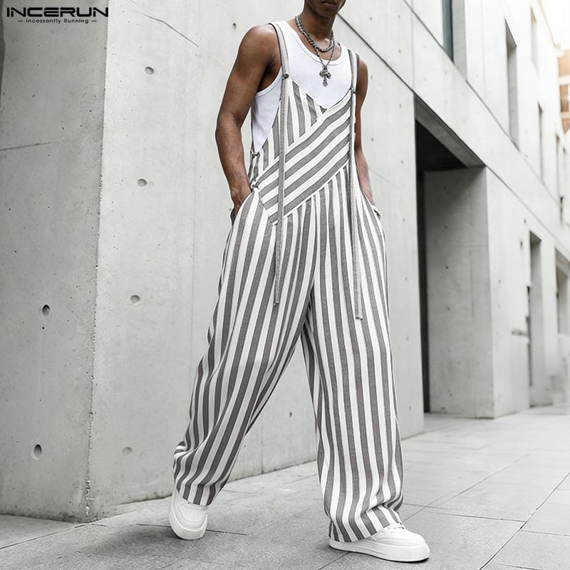 INCERUN メンズジャンプスーツストライプ V ネックノ - Mens Fashion Jumpsuit のレビューと価格